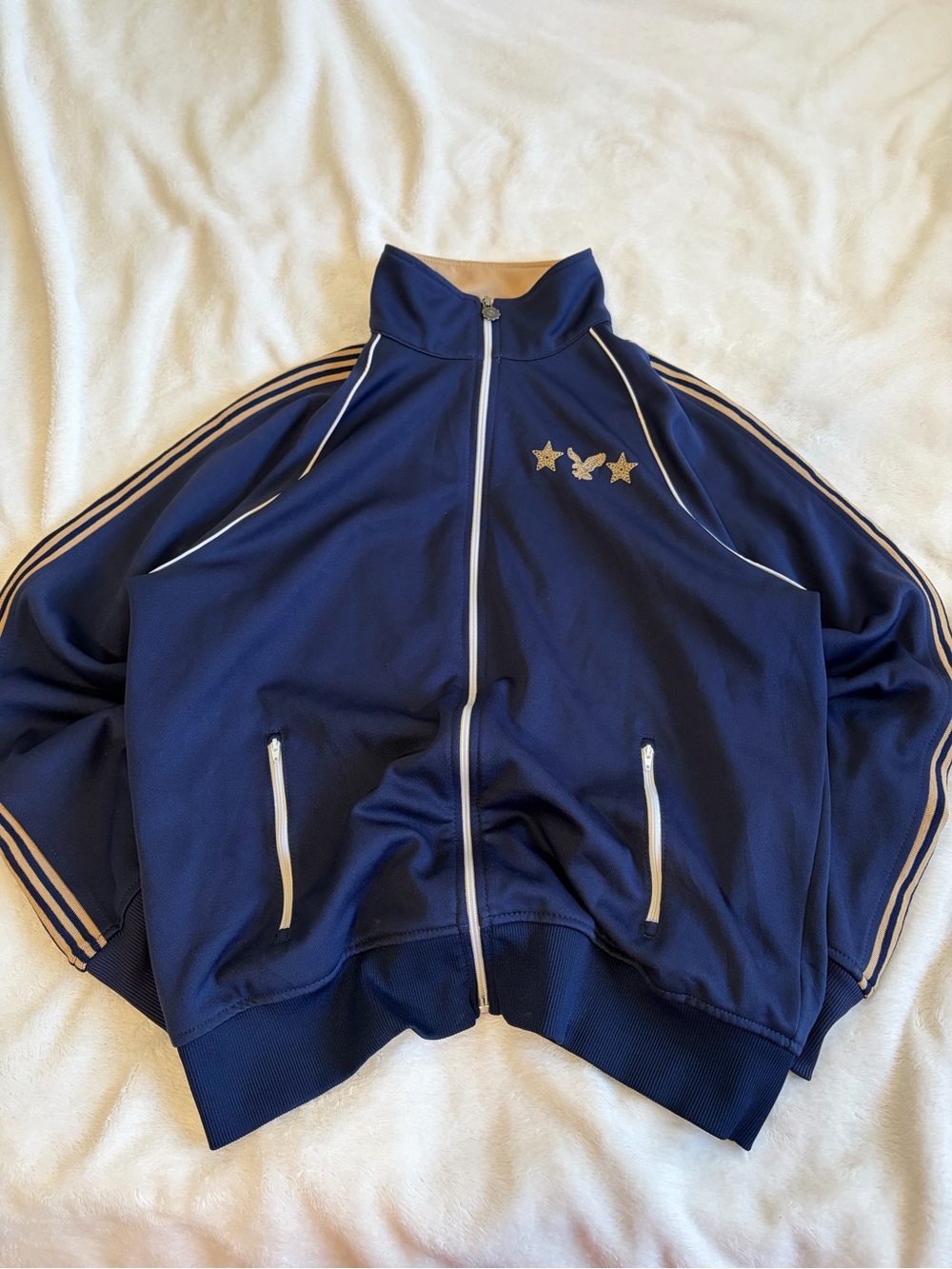 American Eagle Outfitters Navy Track Jacket with Gold Star Embroidery